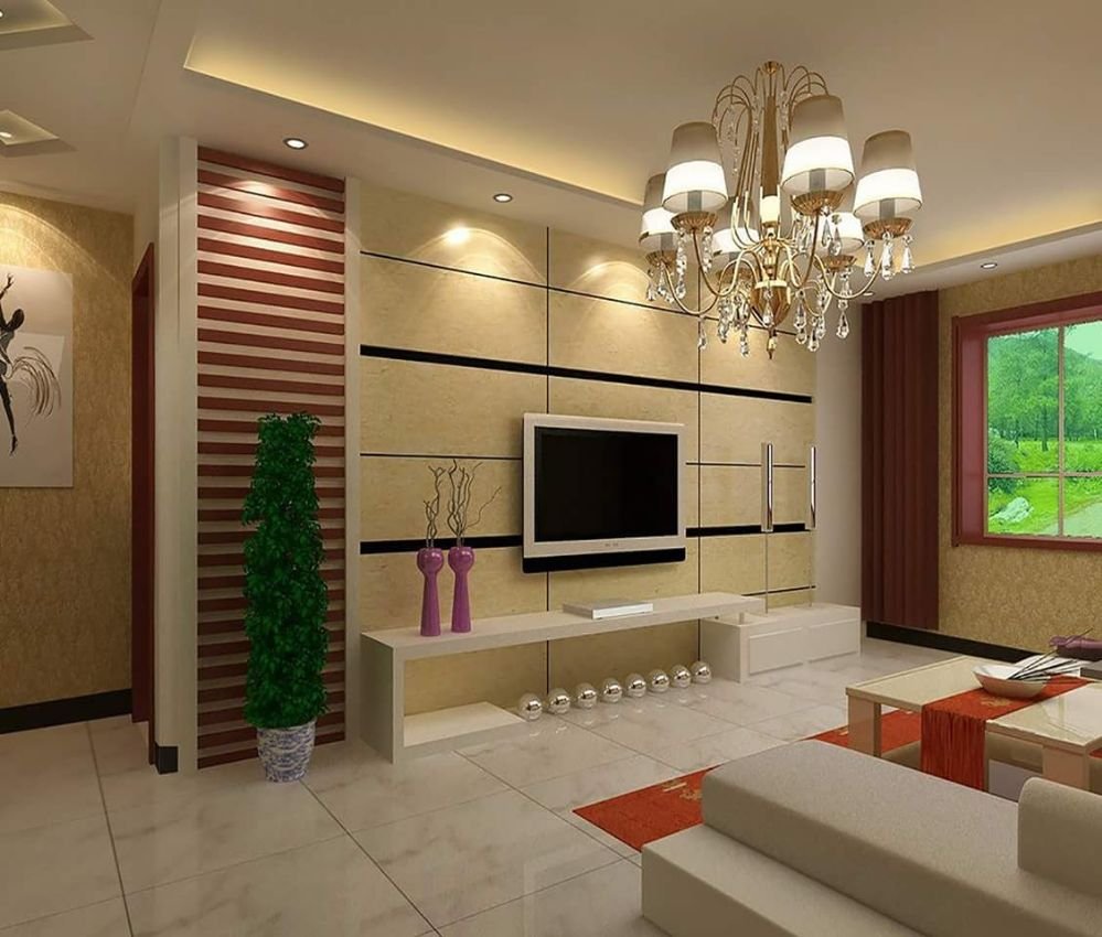 Denver living room with chandelier and recessed can lights installed by The Electric Company