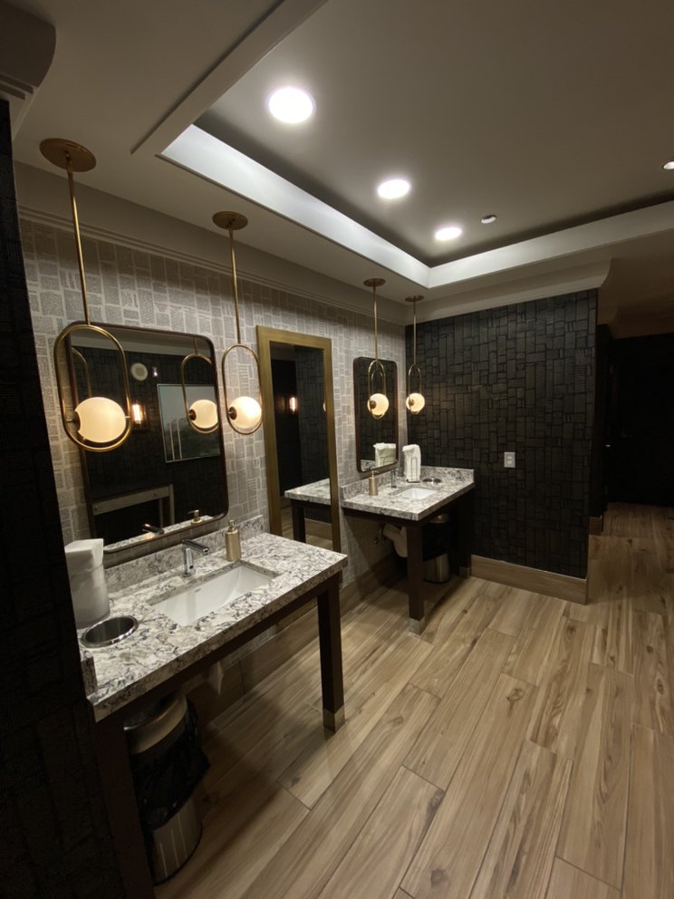 Restroom pendant and recessed can light installation